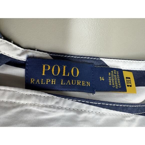 Polo Ralph Lauren Chevron-Stripe Cotton Midi Dress Womens 14 Navy Old Money Prep - Picture 4 of 16